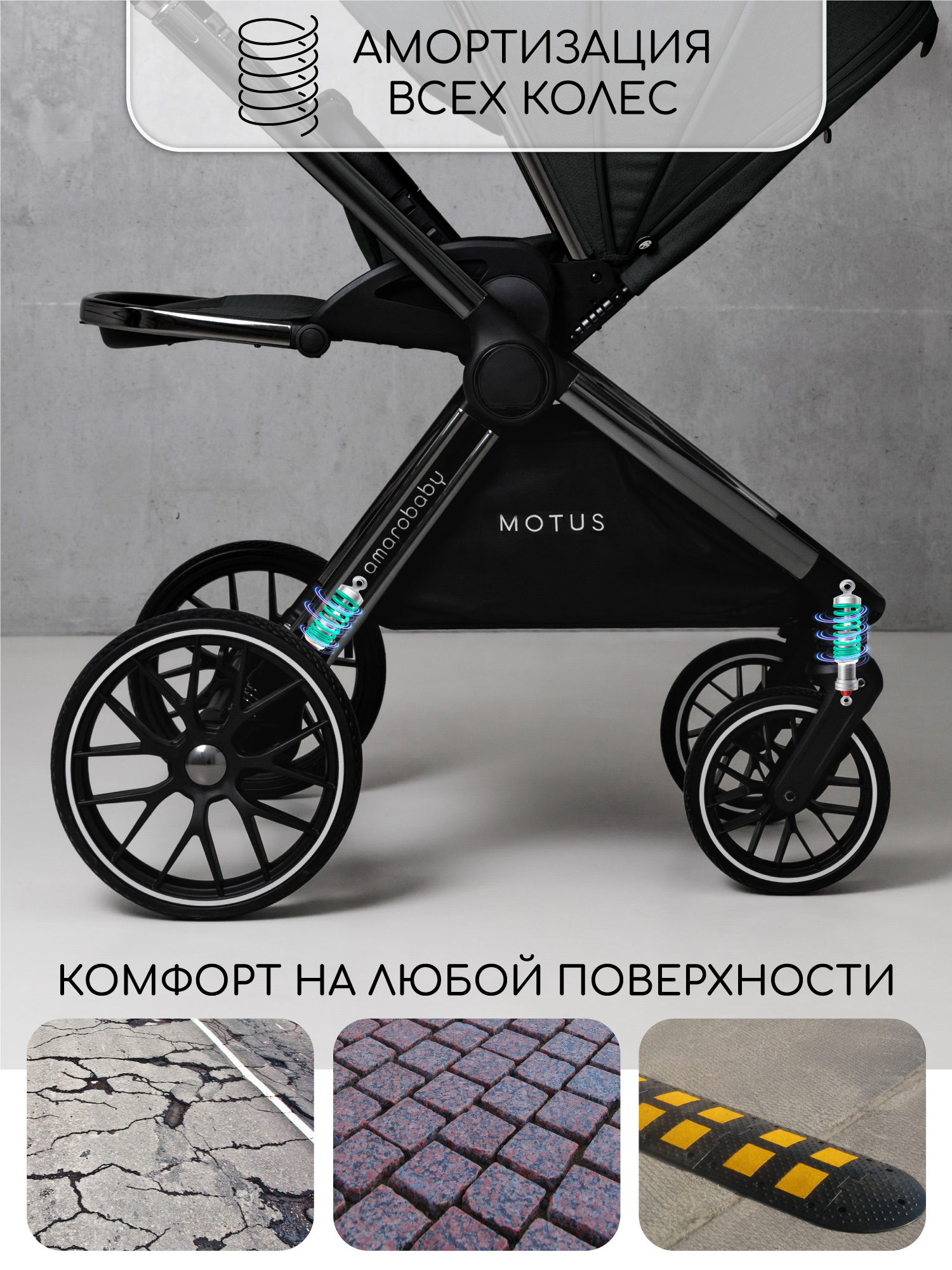 Коляска 2в1 Amarobaby Motus V2 черный - фото 9