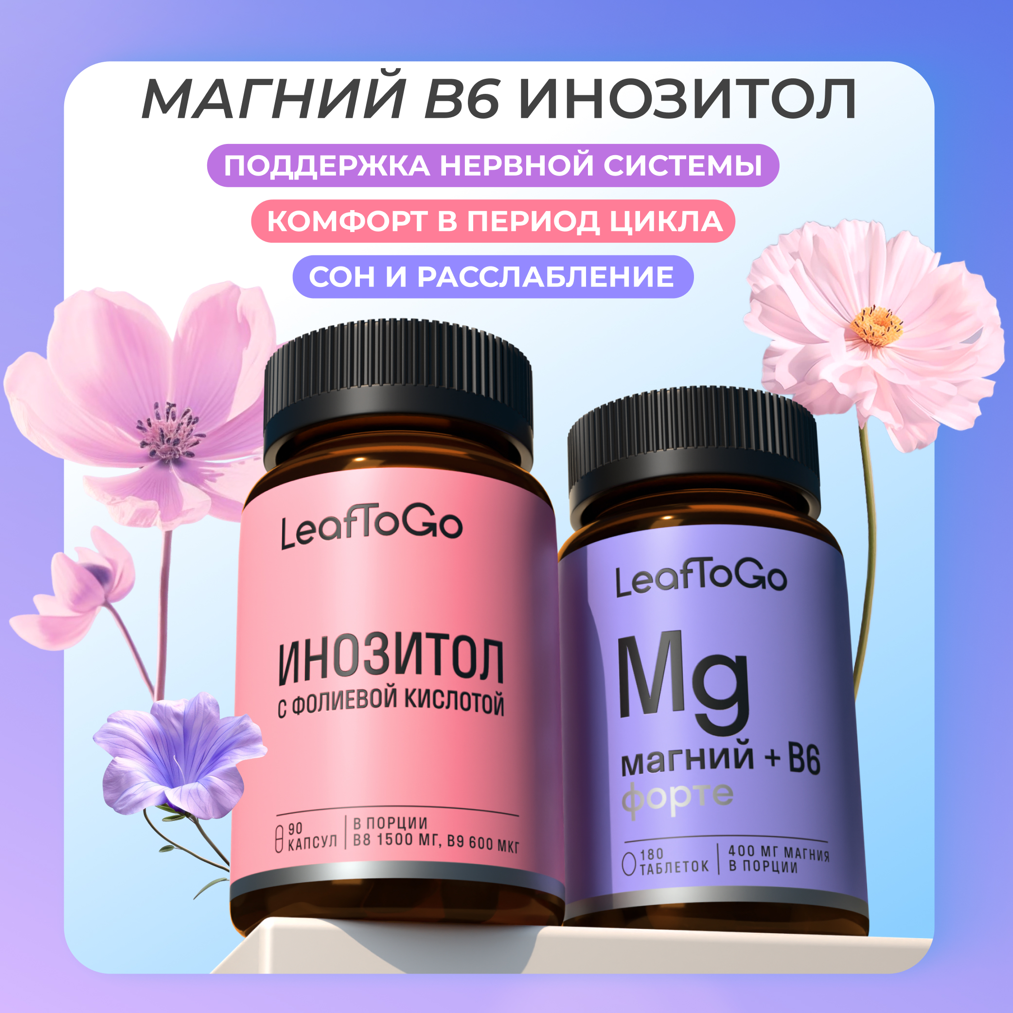 Магний Цитрат В6 и Инозитол LeafToGo Набор витаминов - фото 1
