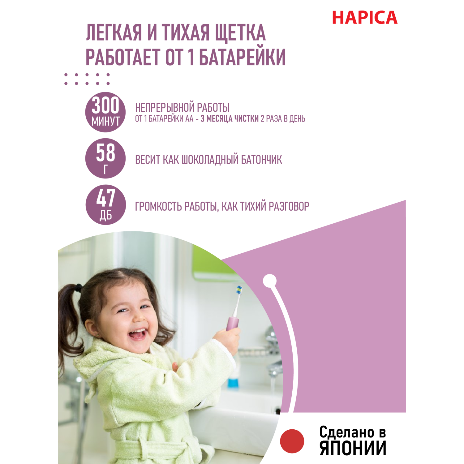 Зубная щетка электрическая Hapica от 3 лет - фото 4
