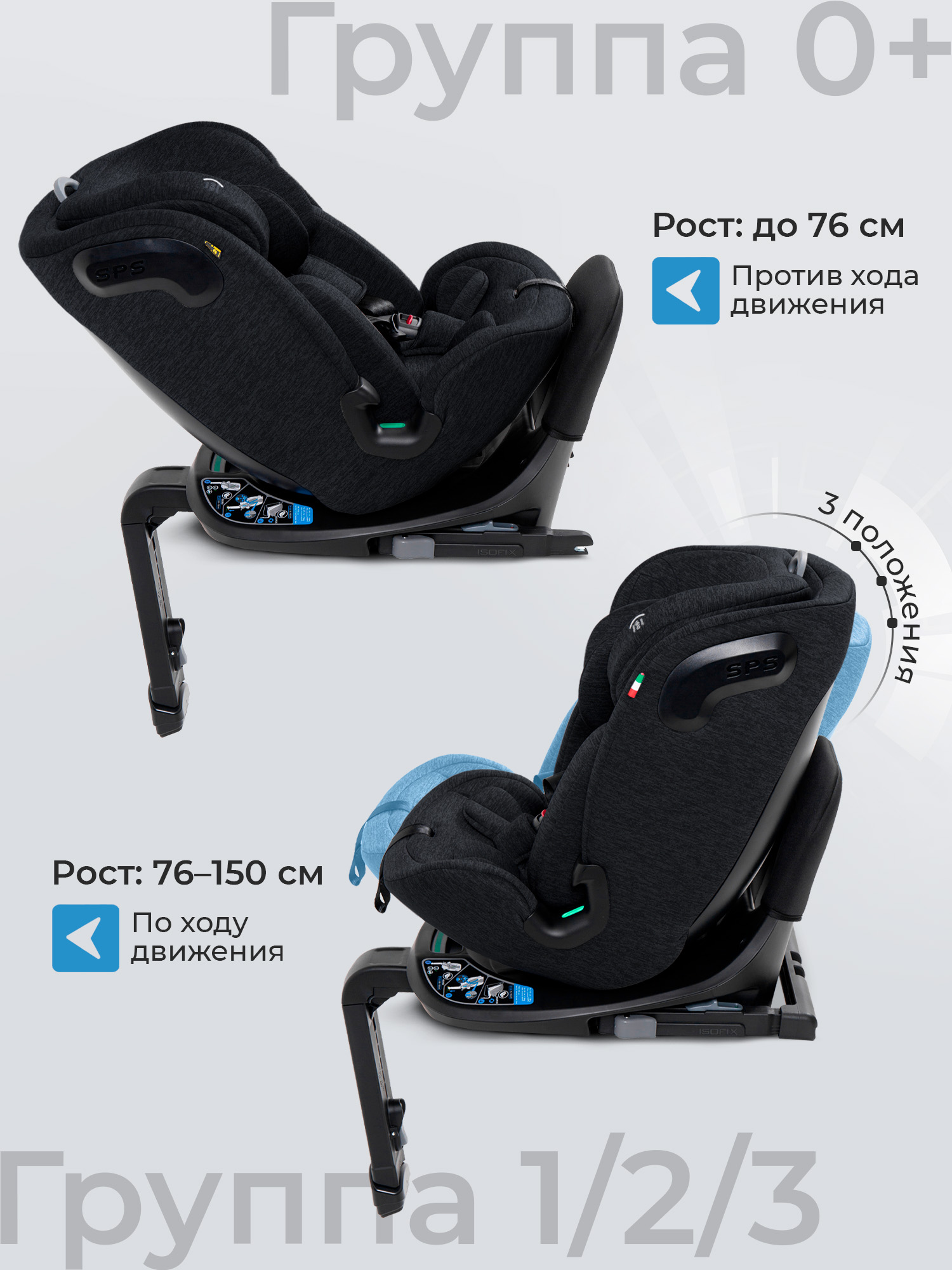 Автокресло Sweet Baby Voyager P12 Pro Black Isofix 0+/1/2/3 (0-36 кг) черный - фото 6