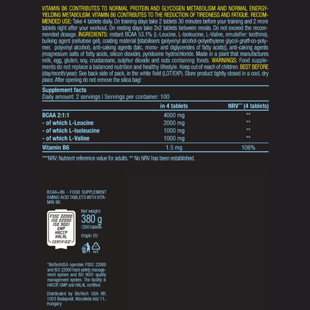 БЦАА BiotechUSA BCAA+B6 200 таблеток