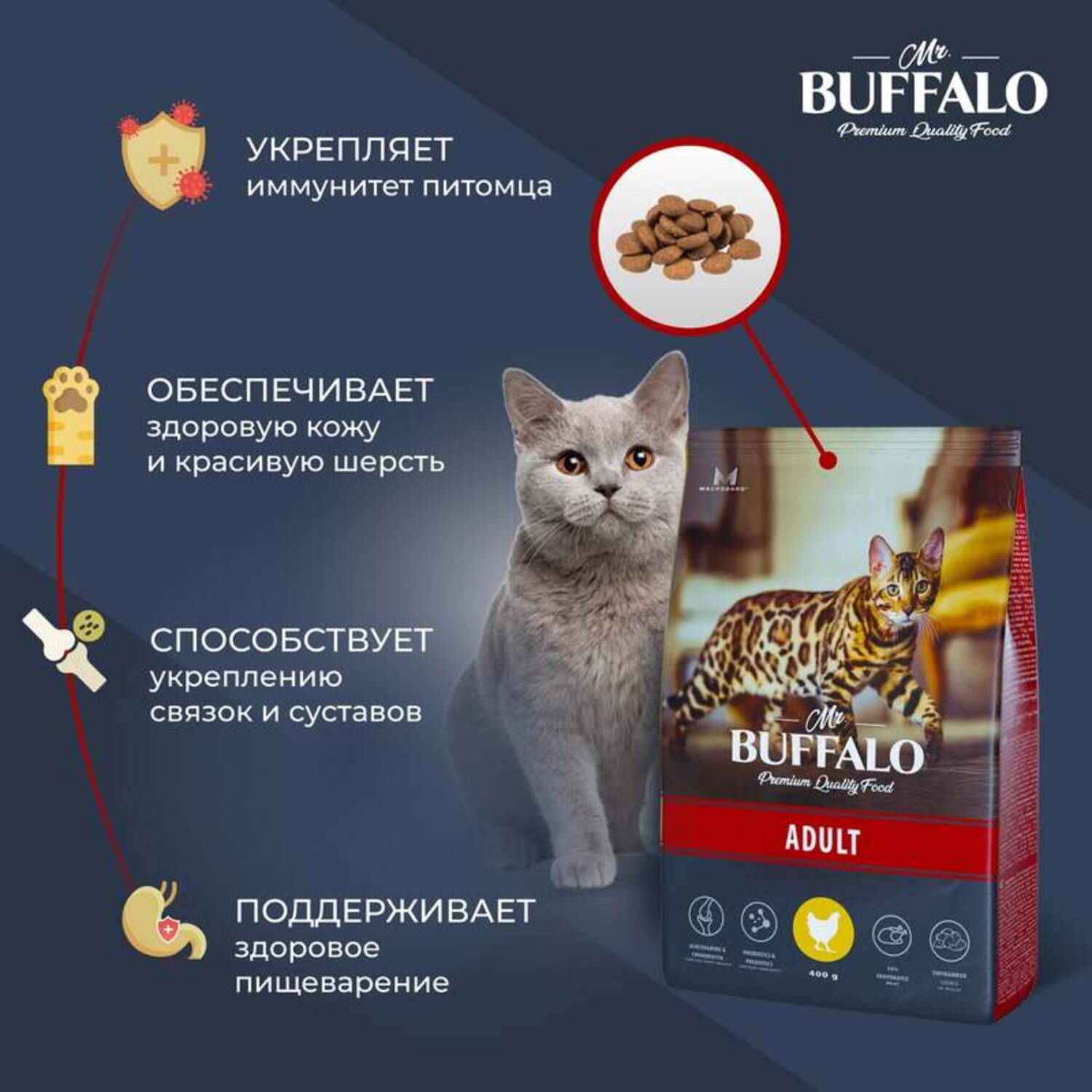 Корм для взрослых кошек Mr.Buffalo Adult полнорационный с курицей сухой 400г - фото 3