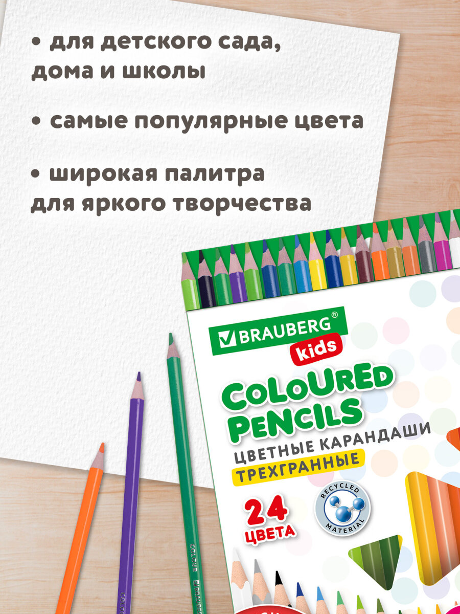Карандаши цветные Brauberg 24 шт. - фото 6