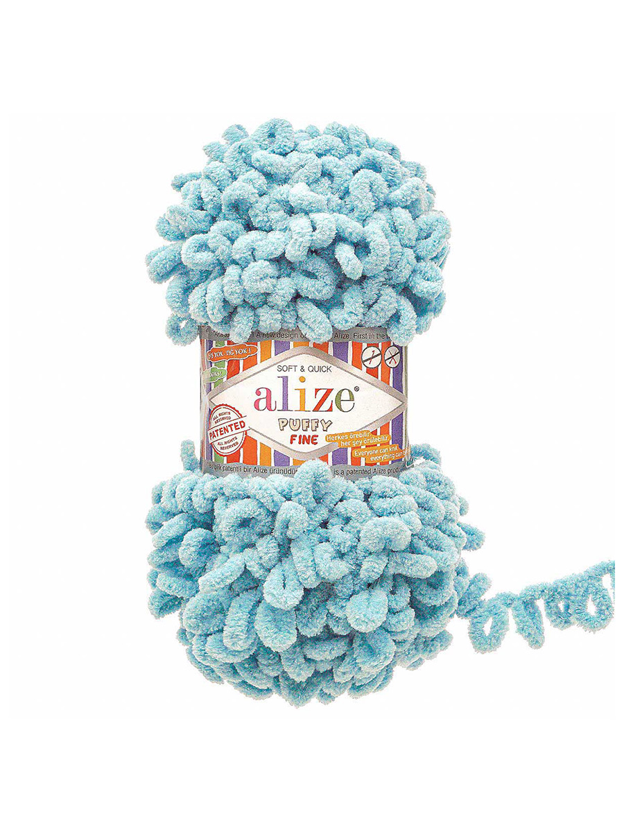 Пряжа для вязания Alize puffy fine 100 г 14.5 м микрополиэстер фантазийная мягкая 414 лазурный 5 мотков - фото 3
