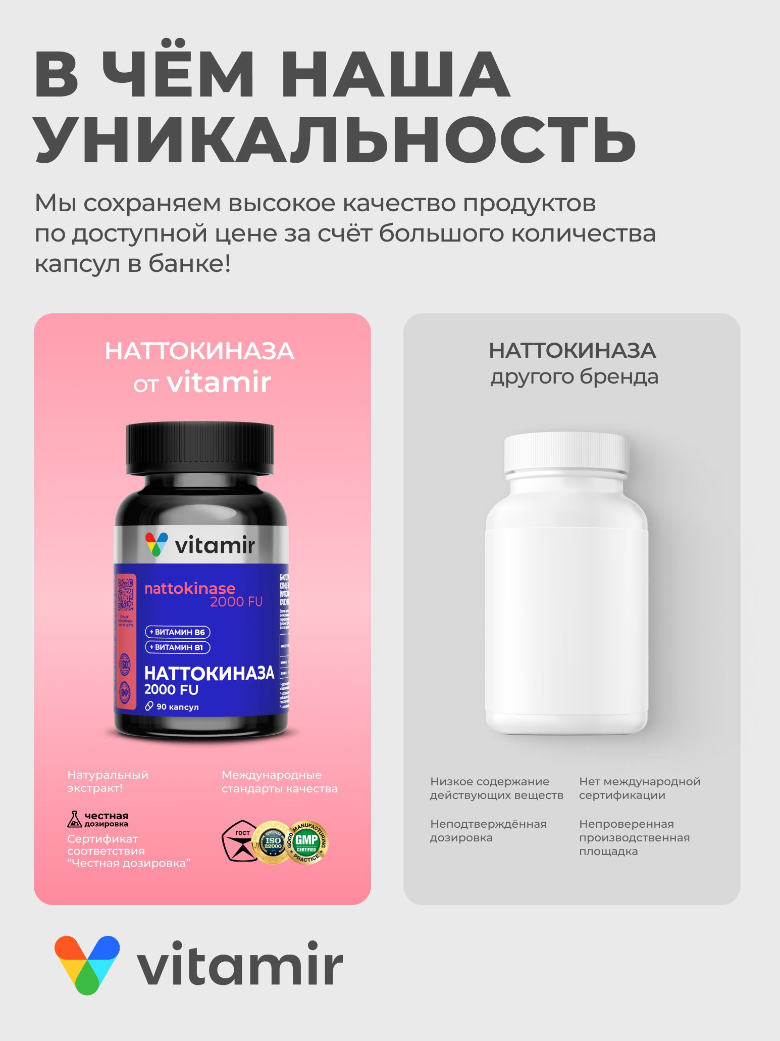 Наттокиназа VITAMIR фермент с витаминами B1 и B6 для сердца и сосудов 90 капсул - фото 4