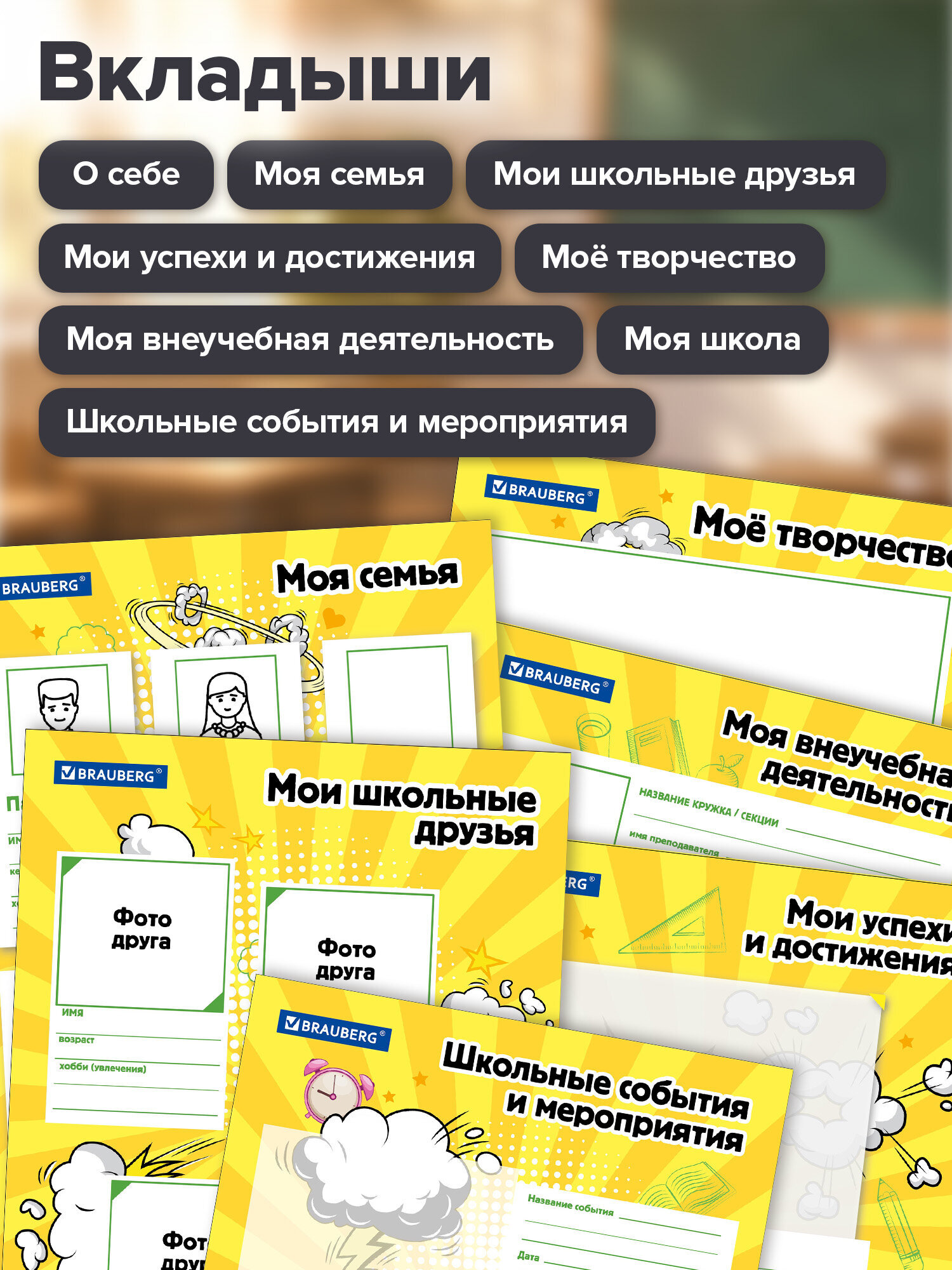 Портфолио школьника Brauberg папка А4 на молнии 8 вкладышей - фото 5