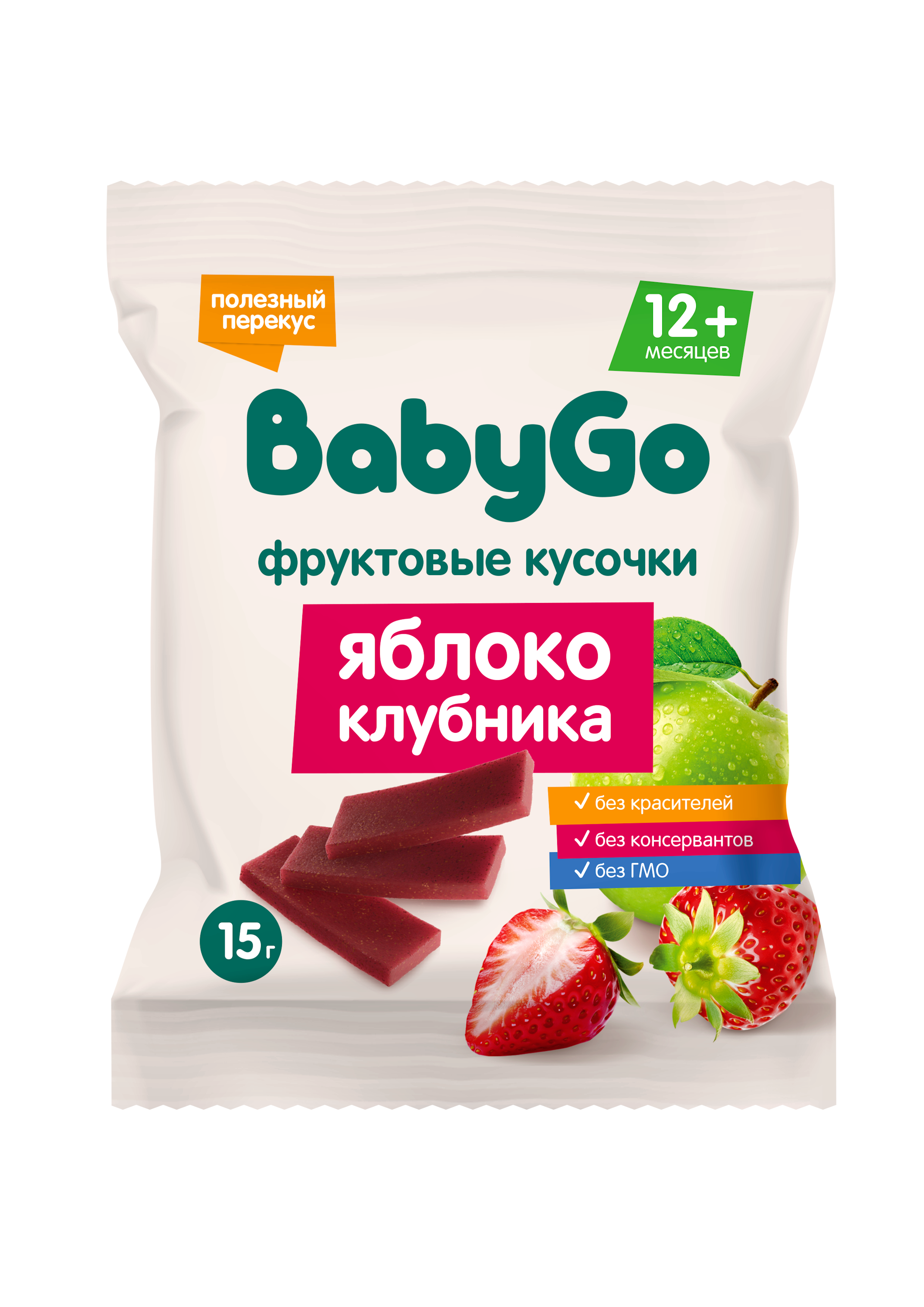 Фруктовые кусочки BabyGo из яблок и клубники с 12 мес 15 г - фото 1