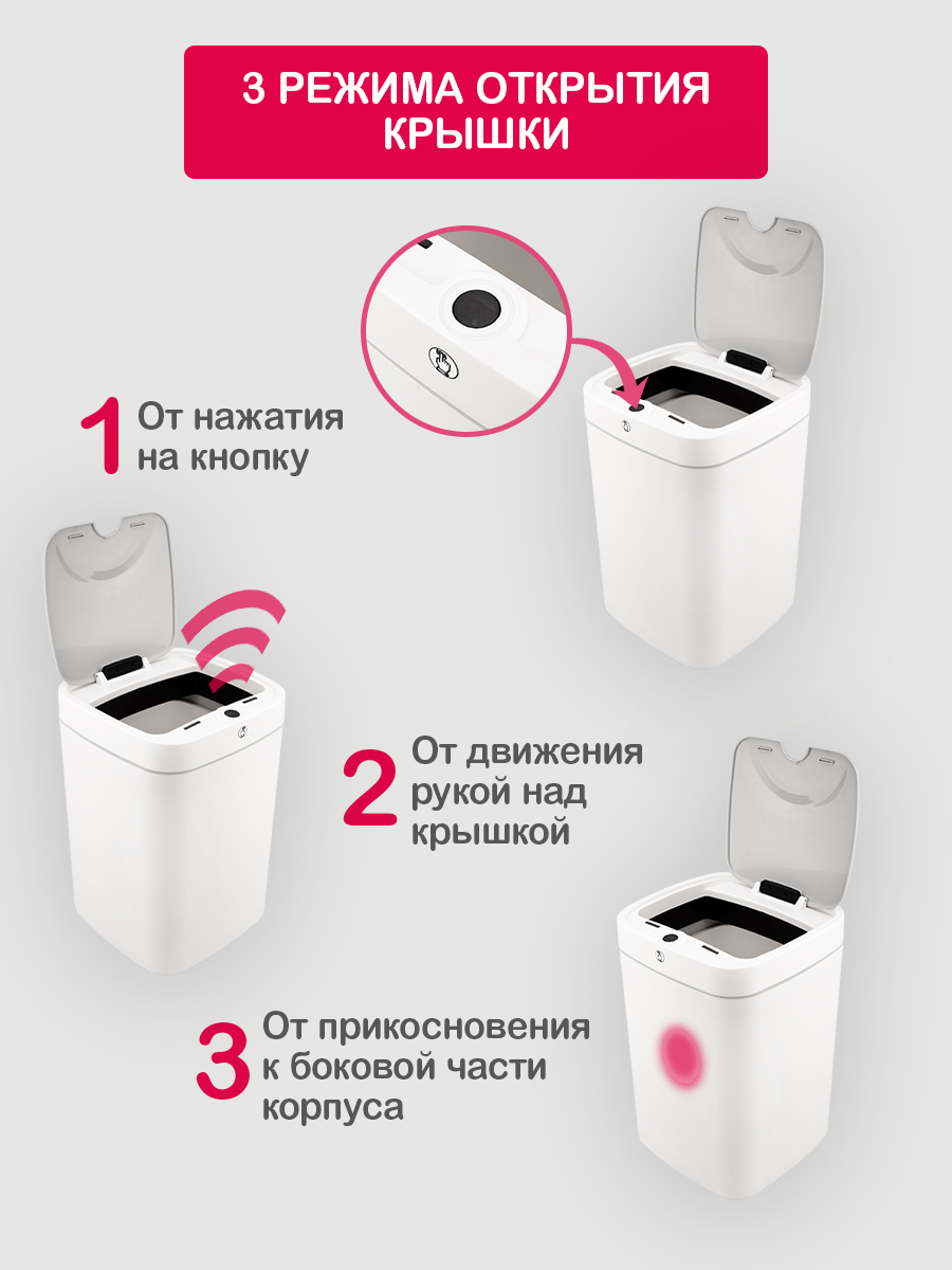 Ведро мусорное HALSA с датчиком движения 18 л - фото 2