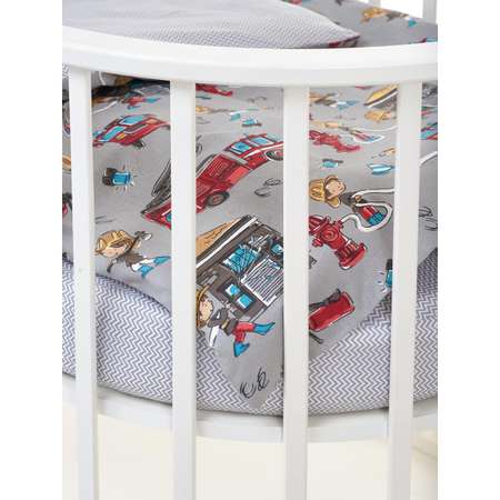Комплект постельного белья Lemony kids в овальную кроватку Fire truck Серый 3 предмета