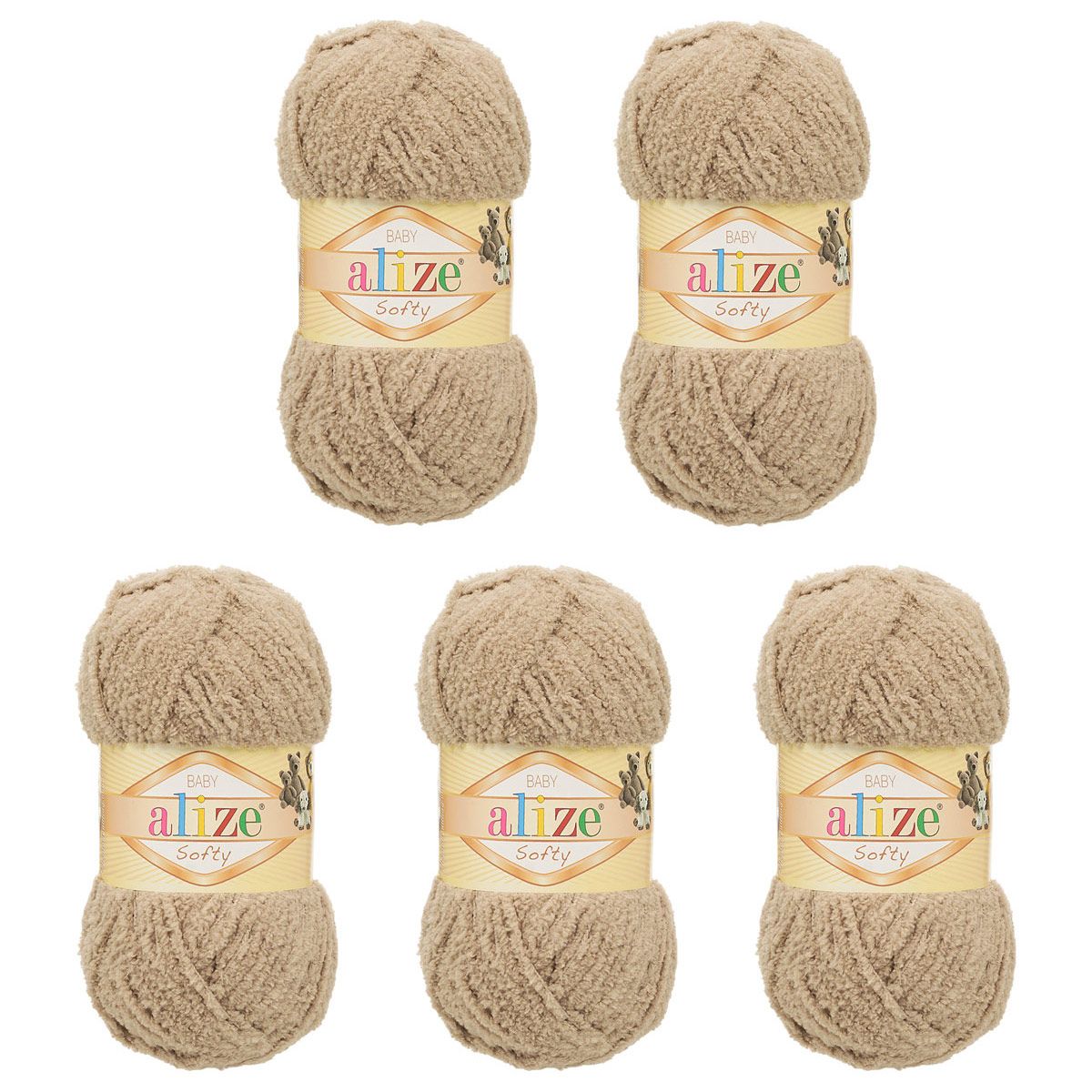 Пряжа для вязания Alize softy 50 гр 115 м микрополиэстер мягкая фантазийная 617 бежевый 5 мотков - фото 6