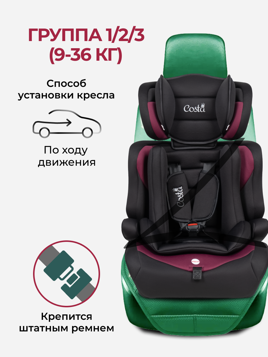 Автокресло Costa HC-01 1/2/3 (9-36 кг) бордовый - фото 3