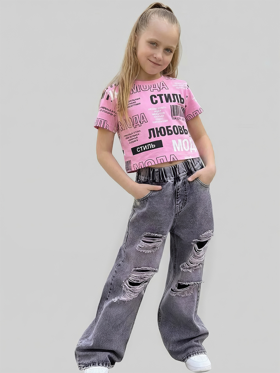 Джинсы iUkoworld Джинсы подростковые рваные широкие на резинке - фото 2