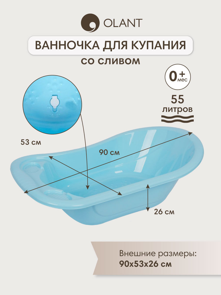 Ванночка OLANT BABY со сливом голубой - фото 1