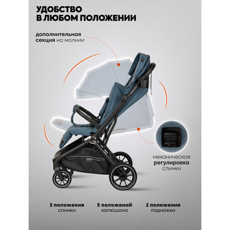 Коляска прогулочная Indigo Wind с автосложением, синий синий