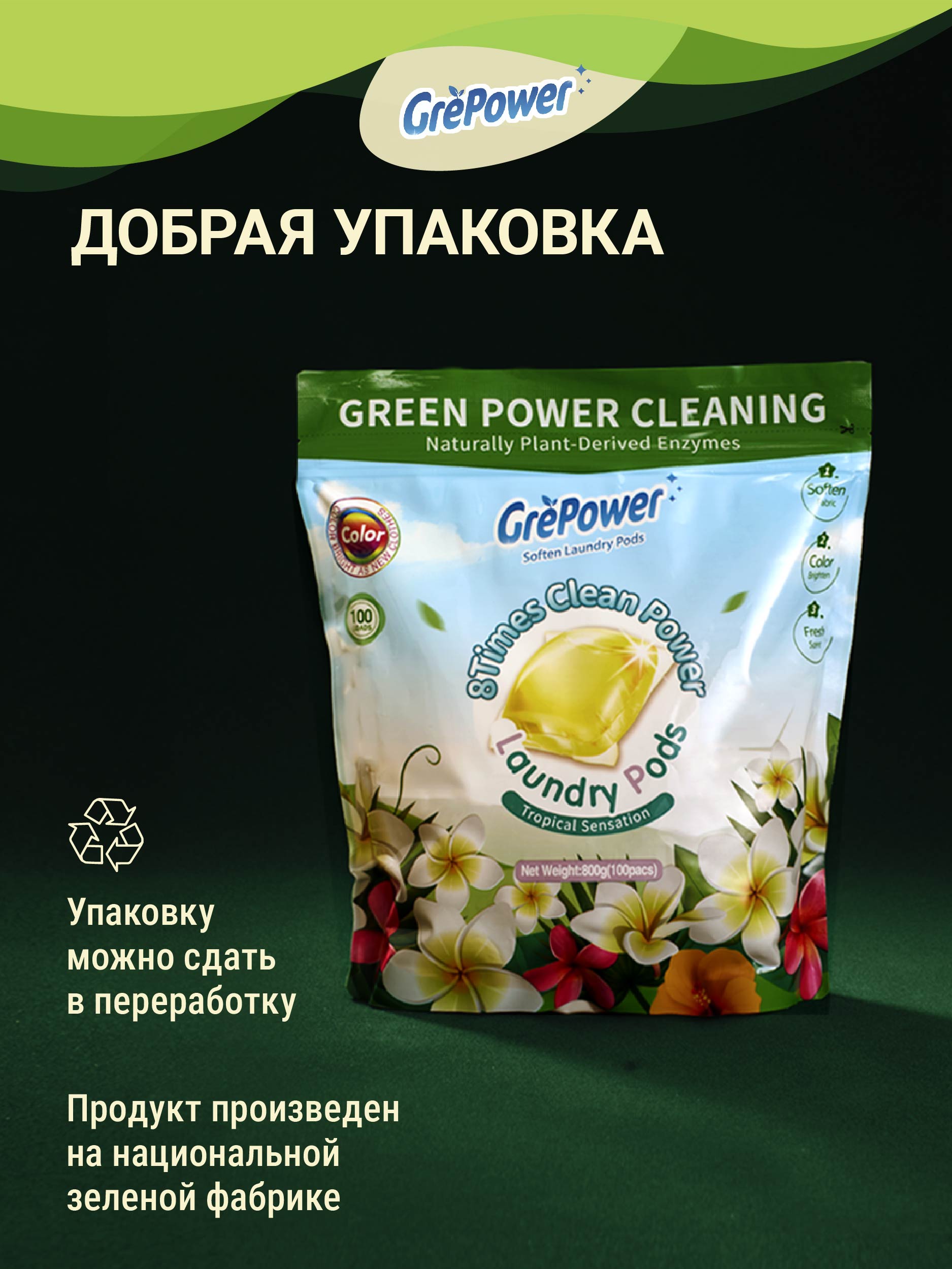 Капсулы для стирки GrePower Extra Clean Тропическая сенсация - фото 1