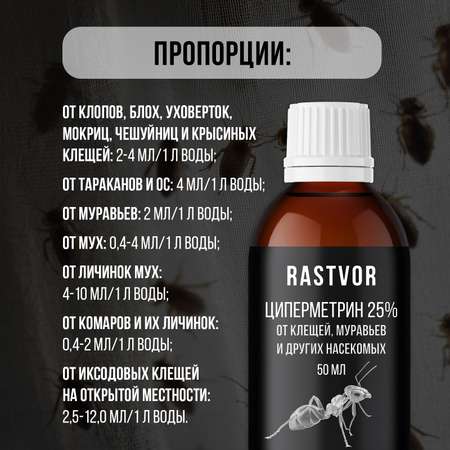 Циперметрин 25% отрава RASTVOR от комаров, мух, клещей и муравьев