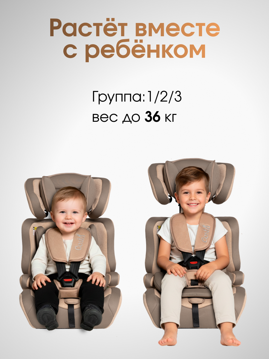Автокресло Costa HC-01 1/2/3 (9-36 кг) бежевый - фото 6