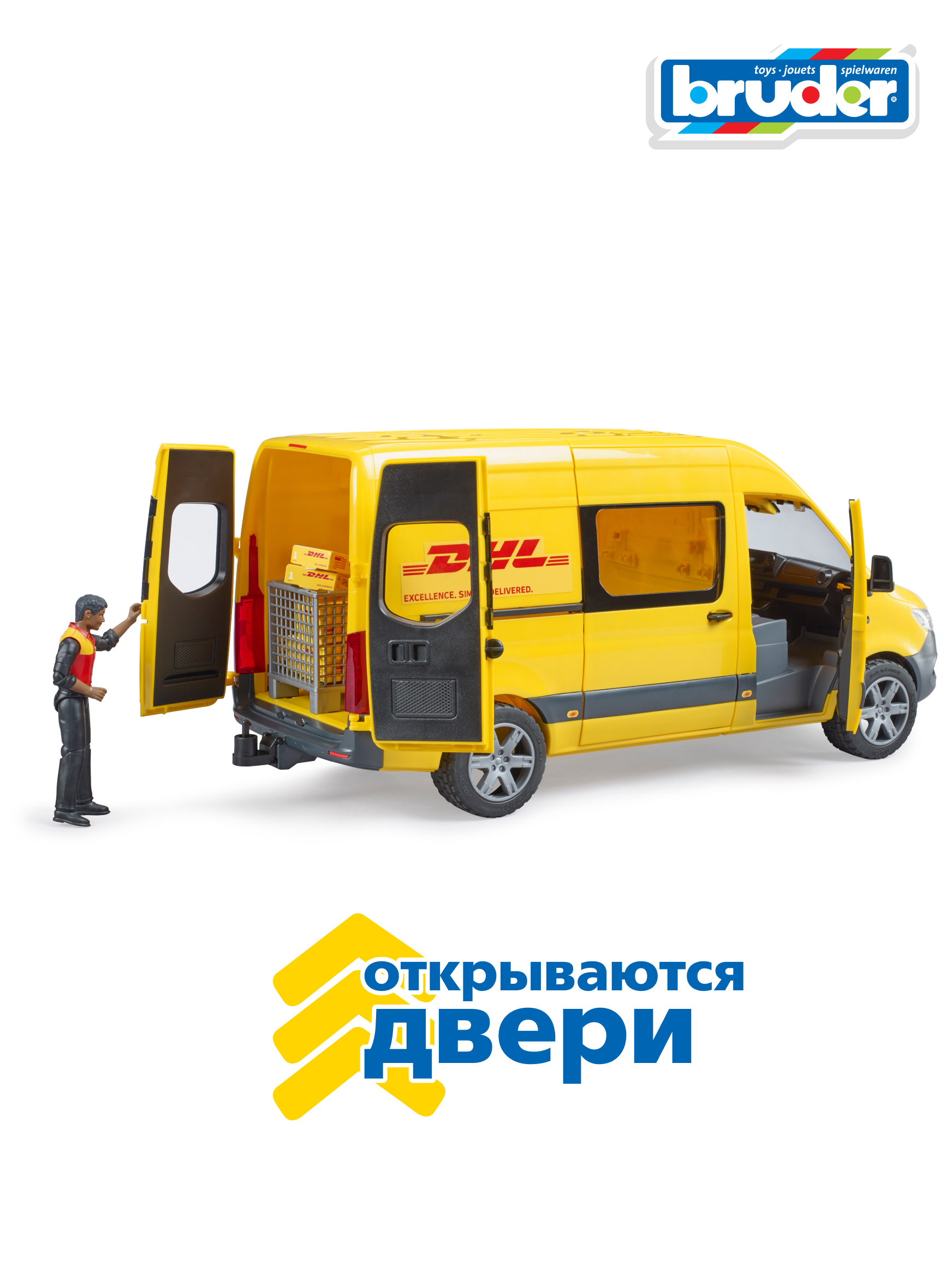 Грузовик Bruder Mercedes Службы доставки DHL с фигуркой 02-671 - фото 3