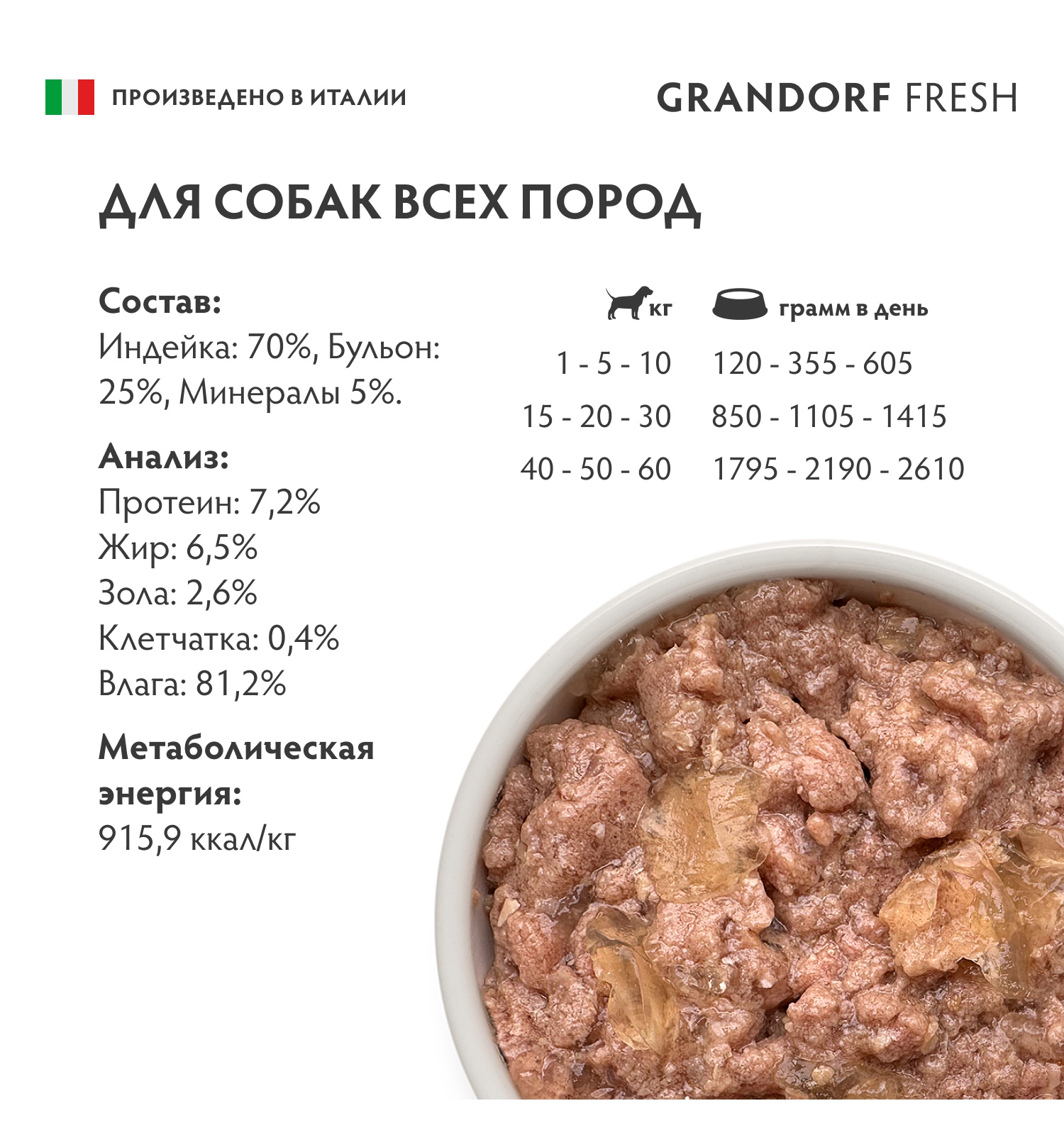 Корм для собак GRANDORF FRESH Паштет из индейки 200г - фото 3
