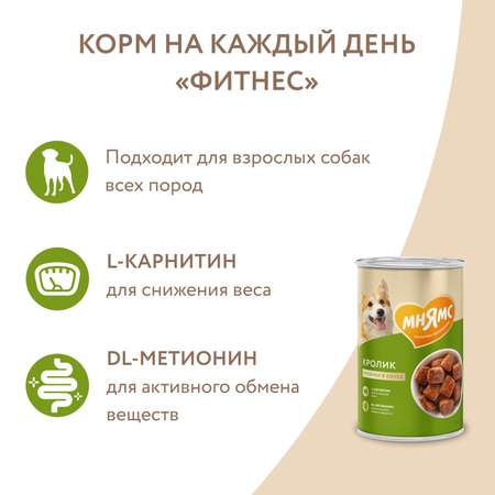 Корм для собак Мнямс Фитнес для собак всех пород кусочки в соусе с кроликом консервированный 400г