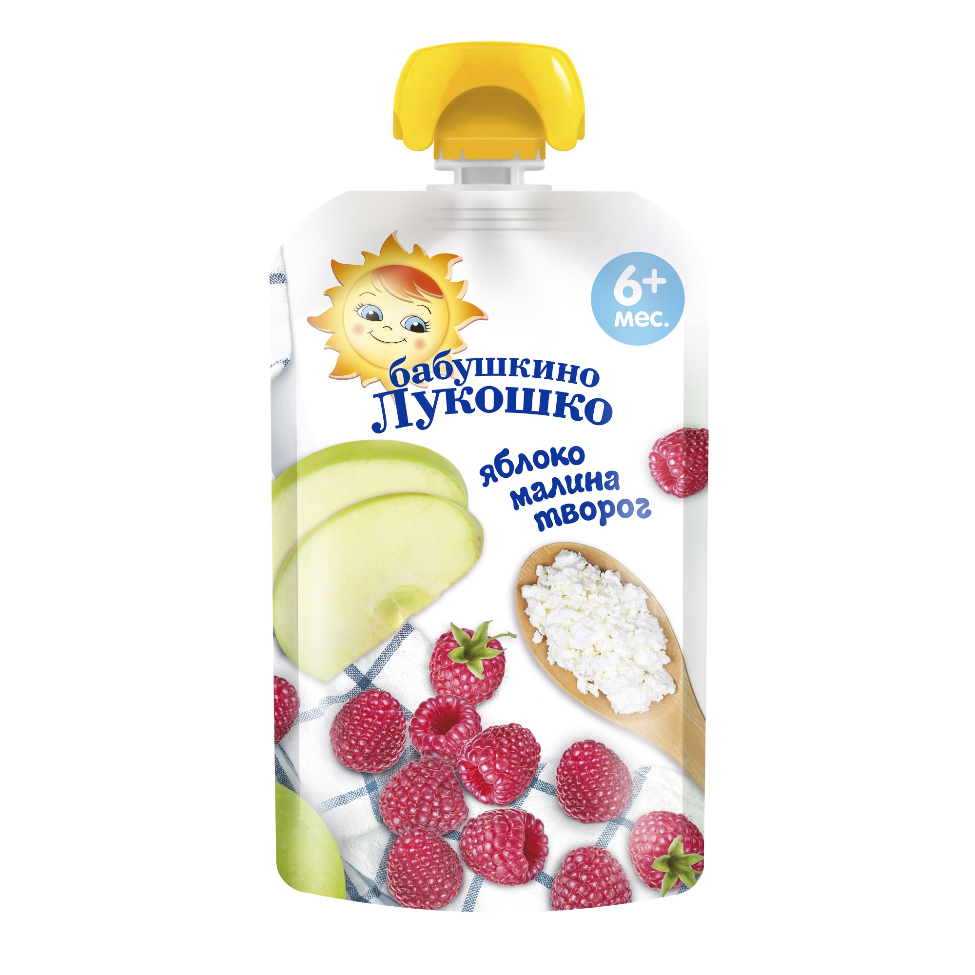 Пюре Бабушкино лукошко Яблоко-малина с творогом с 6 мес 90 г - фото 1