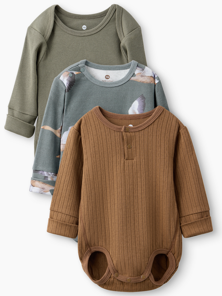 Боди 3 шт Happy Baby 90149-0_green-brown - фото 1