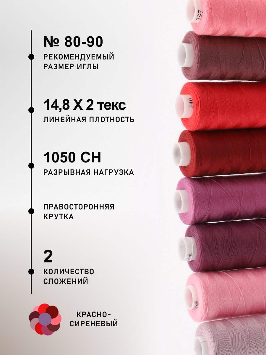 Набор ниток Bestex для шитья трикотажа ткани легкой и средней плотности 40/2 Красно - сиреневые 400 ярд 10 шт - фото 2