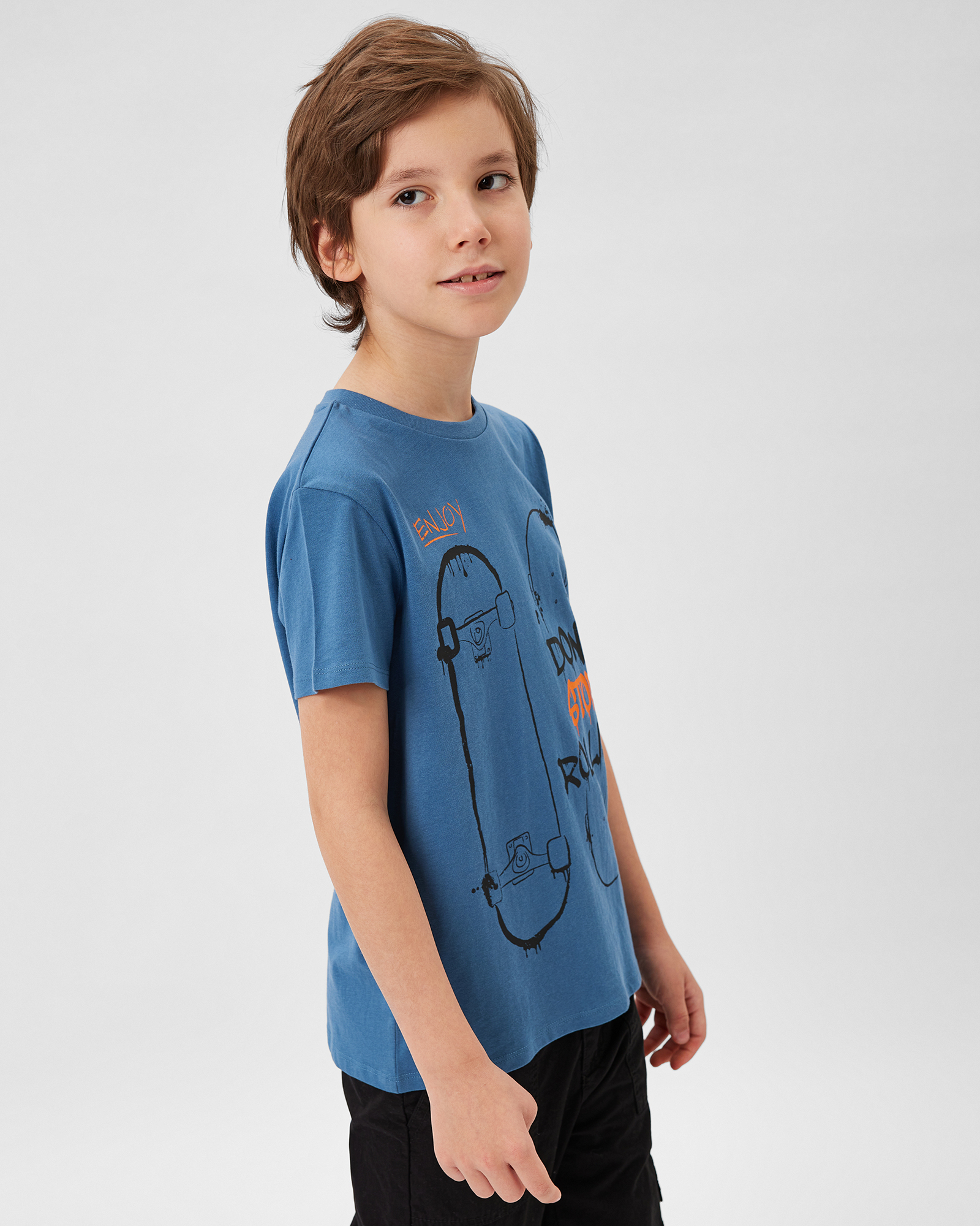 Изображение товара Футболка Futurino Синяя граффити 100% хлопок, рост 140