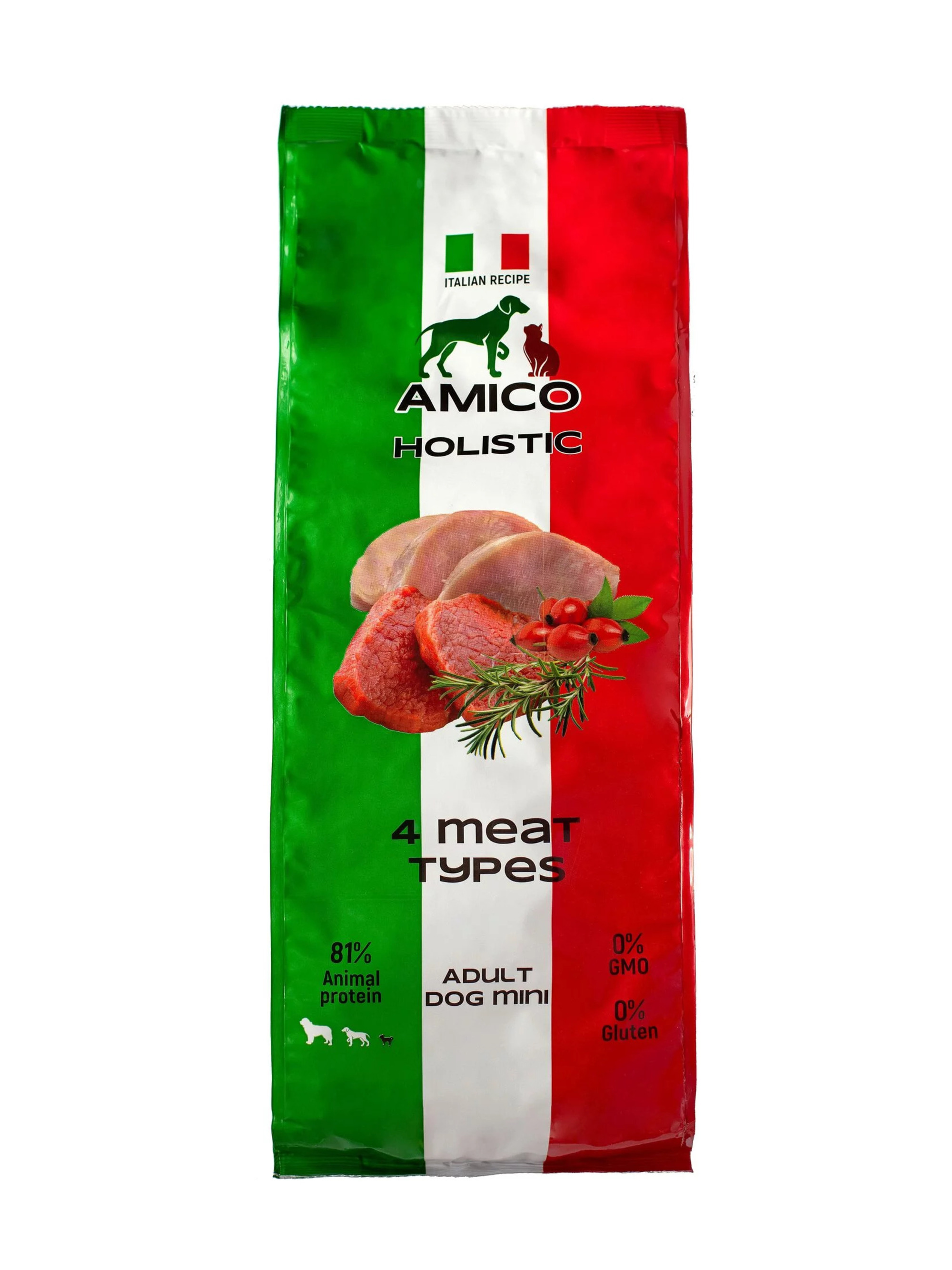 Корм сухой AMICO для взрослых собак мелких пород с четырьмя видами мяса 800 грамм - фото 1