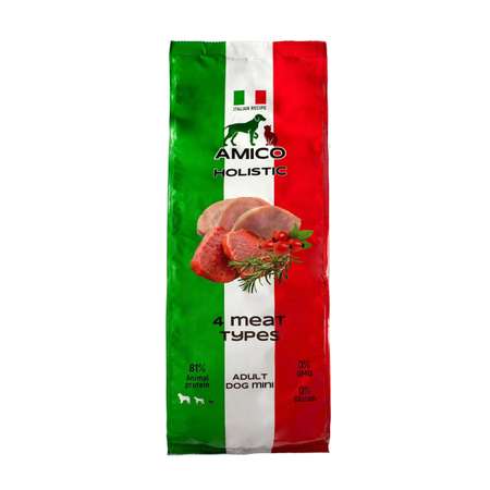 Корм сухой AMICO для взрослых собак мелких пород с четырьмя видами мяса 800 грамм