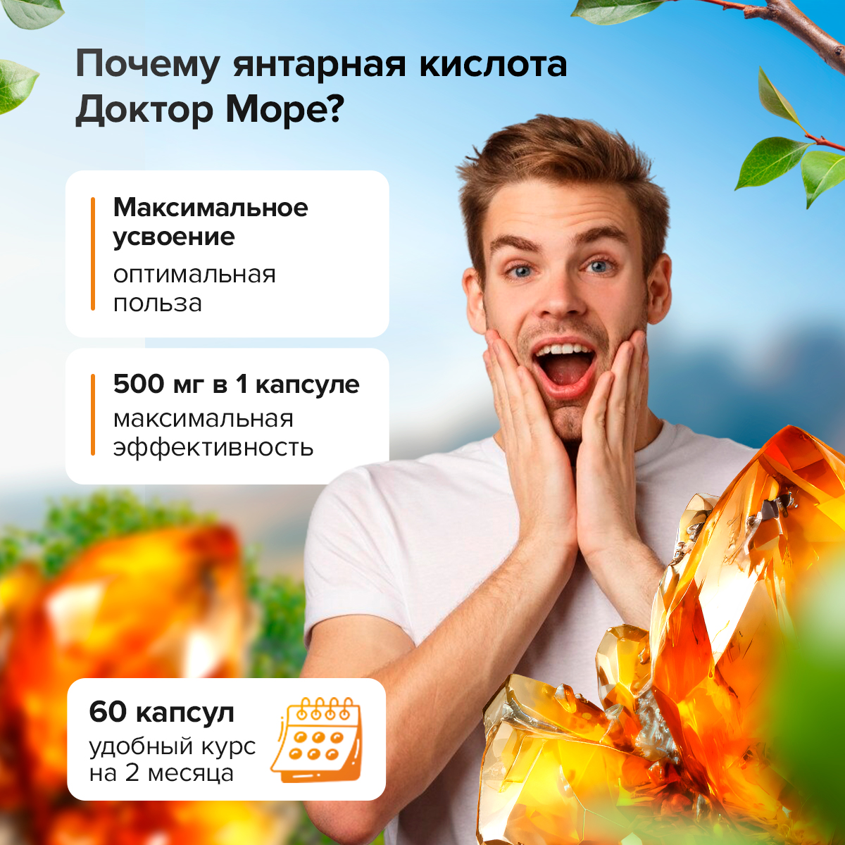 Янтарная кислота 500 мг Доктор Море 60 капсул - фото 2