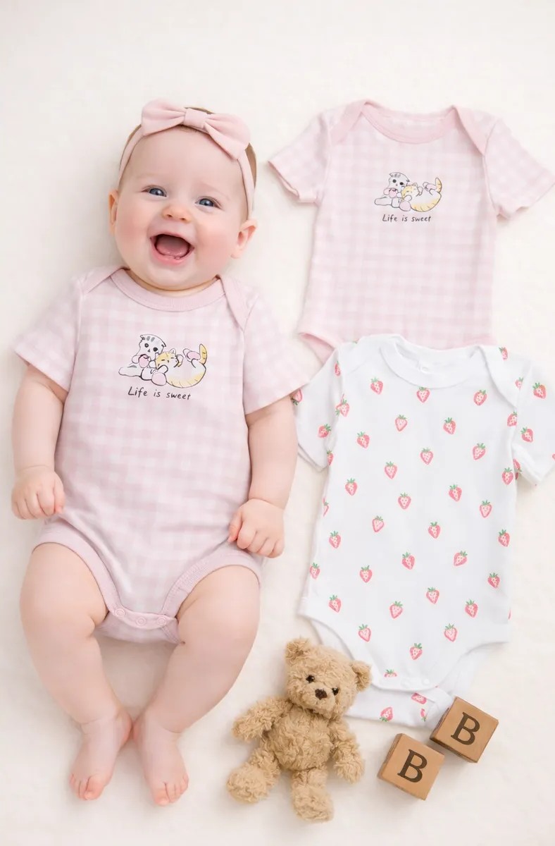 Боди 2 шт Mark Formelle (Марк Формэль) 13015-2/розовая клетка на белом +клубничка на белом - фото 2