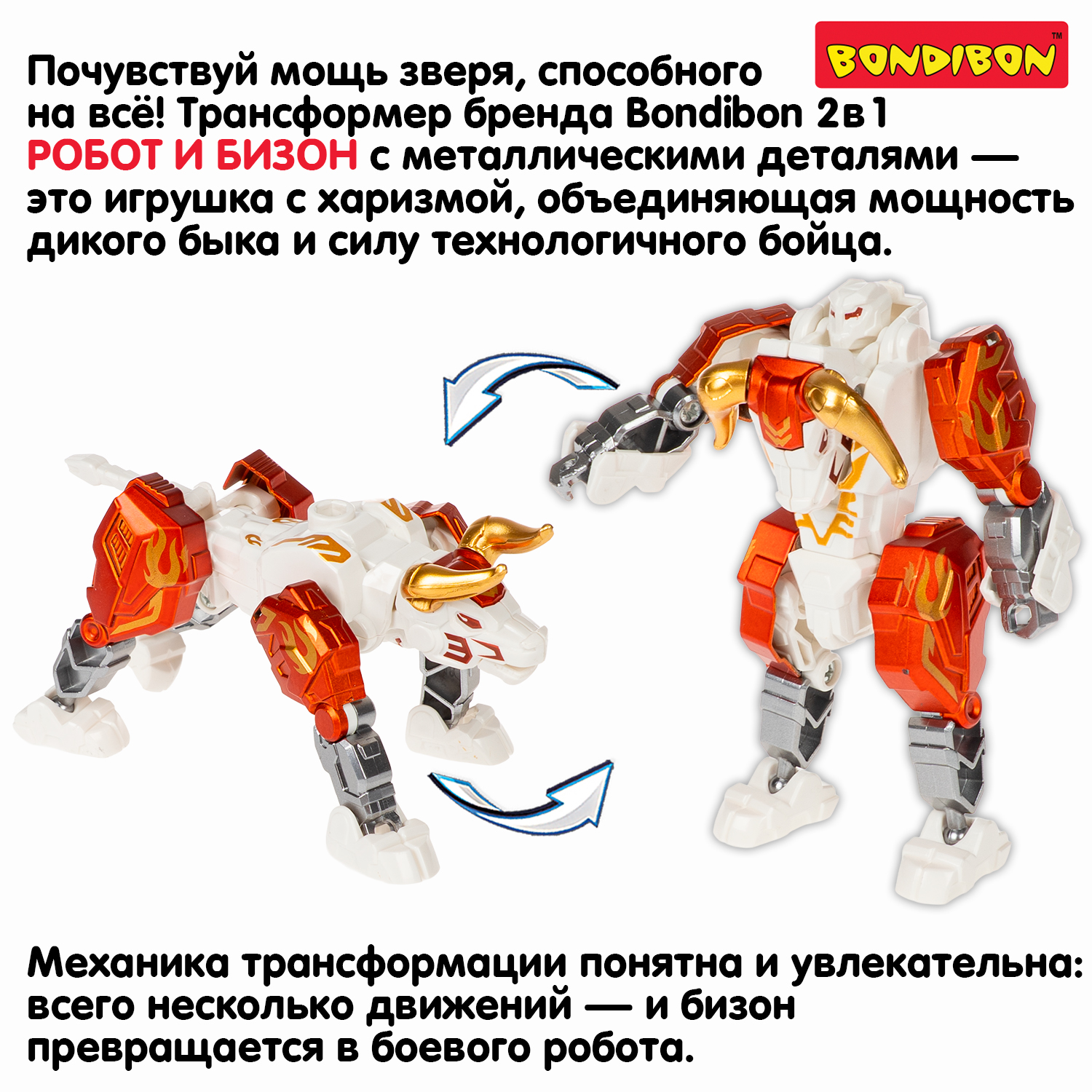 Фигурка Bondibon трансформер Робот бизон 2в1 - фото 7