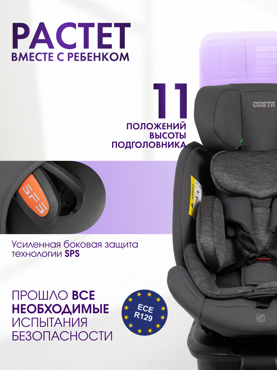 Автокресло Costa YB108А Isofix 0+/1/2/3 (0-36 кг) серый - фото 5