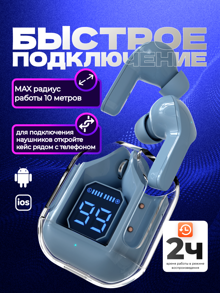 Наушники TWS More Choice Blue - фото 3