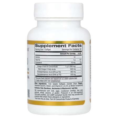 Омега 800, California Gold Nutrition, 480 mg EPA | 320 mg DHA, 30 капсул