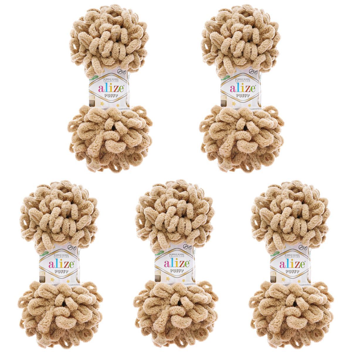 Пряжа для вязания Alize puffy 100 г 9 м микрополиэстер фантазийная плюшевая 262 беж 5 мотков - фото 3