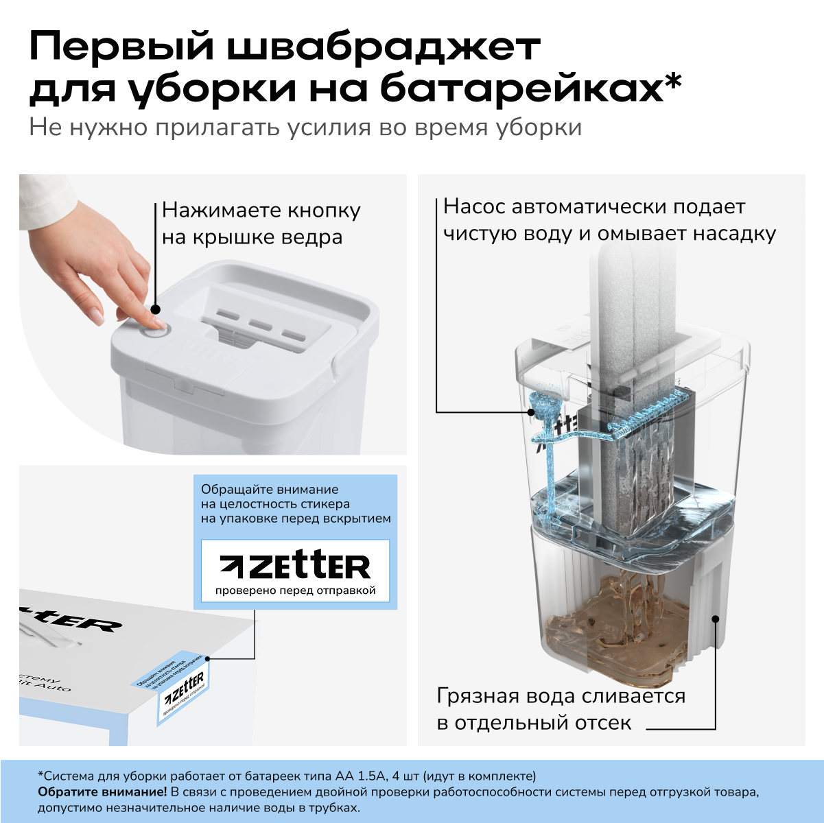 Швабра с отжимом и ведром Zetter AquaSplit Auto - фото 3