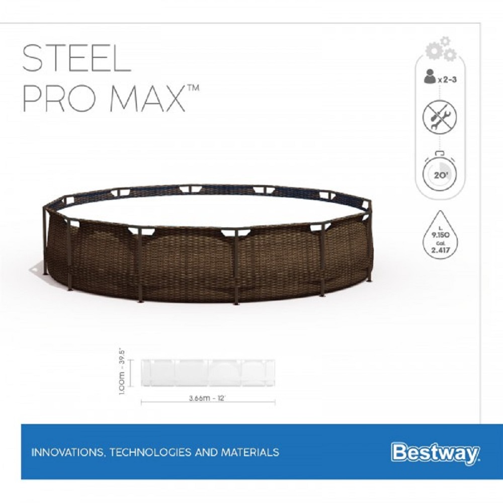 Бассейн каркасный Bestway 366 см на 100 см Steel Pro Max фильтр-насос лестница 9150 л - фото 11