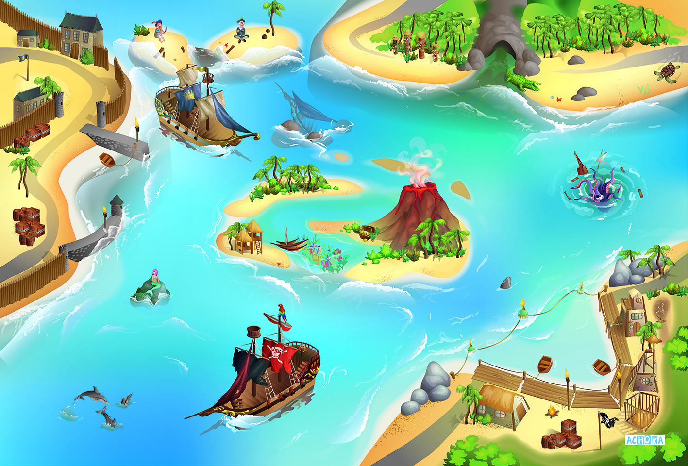 Детский складной коврик Achoka Пираты 150 x 100 см 1 шт. - фото 3