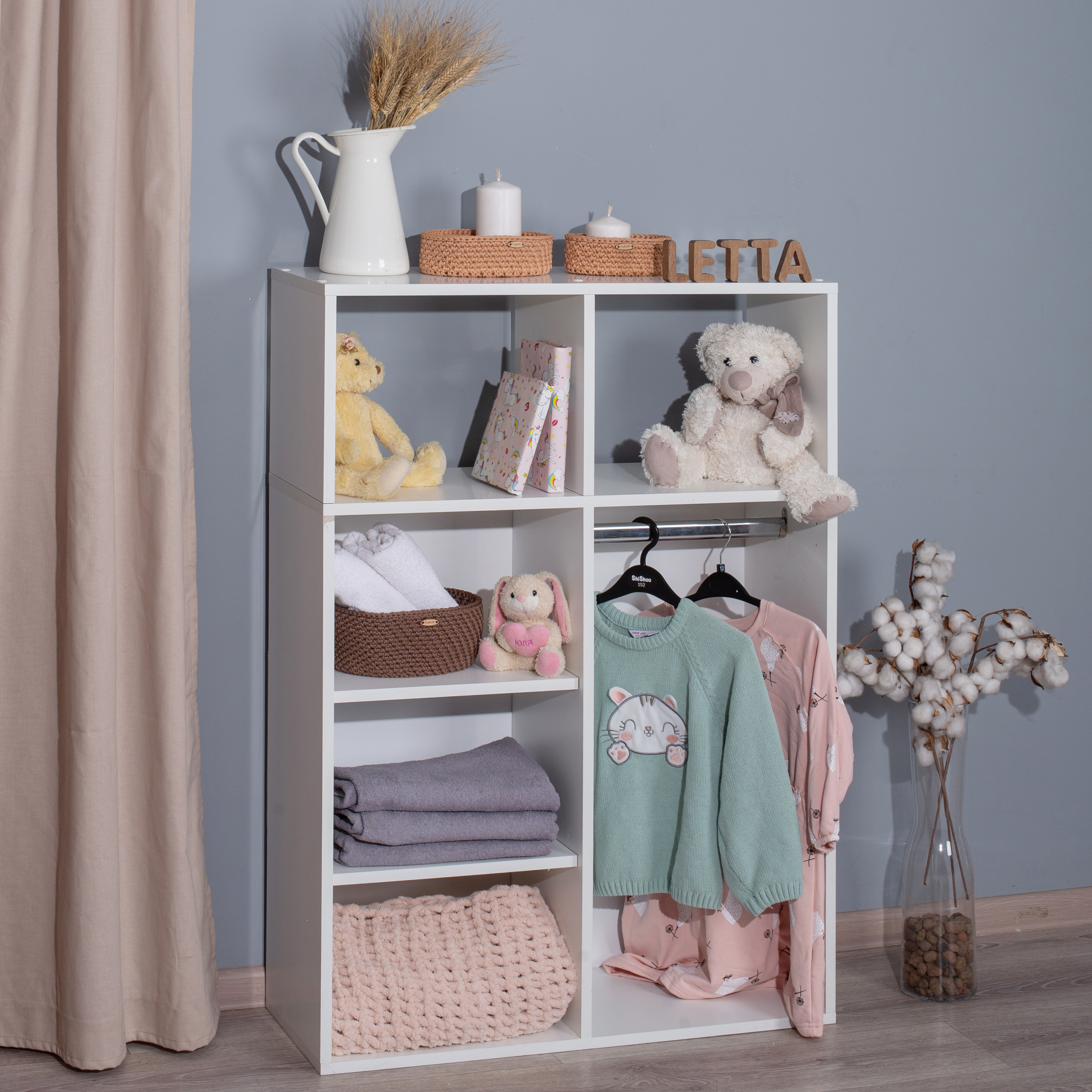 Шкаф стеллаж LETTA Детский Белое гладкое 780*1100*292 - фото 5
