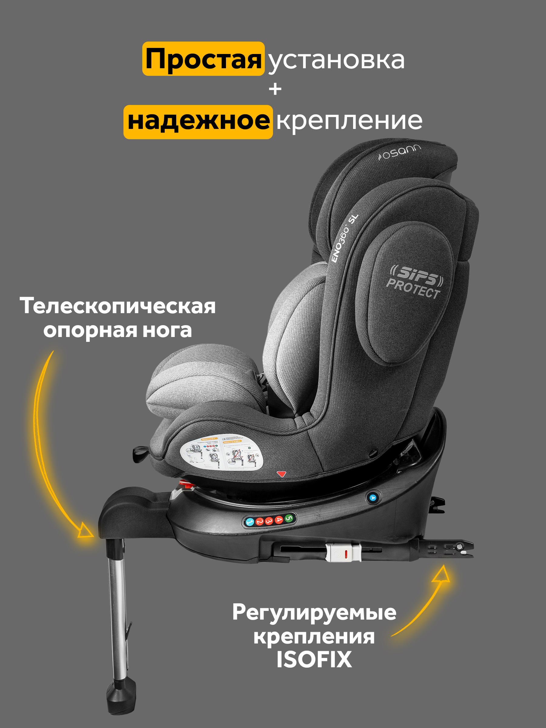 Автокресло Osann Eno360 SL Universe Grey Isofix 0+/1/2/3 (0-36 кг) серый - фото 2