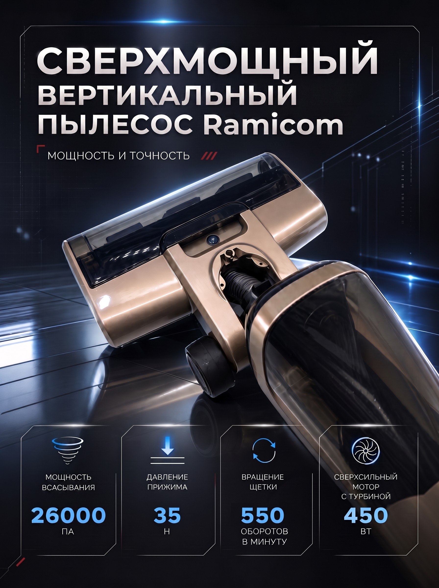 Вертикальный моющий пылесос Ramicom беспроводной RDC5000 - фото 2