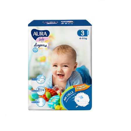 Подгузники AURA BABY M 60 шт.