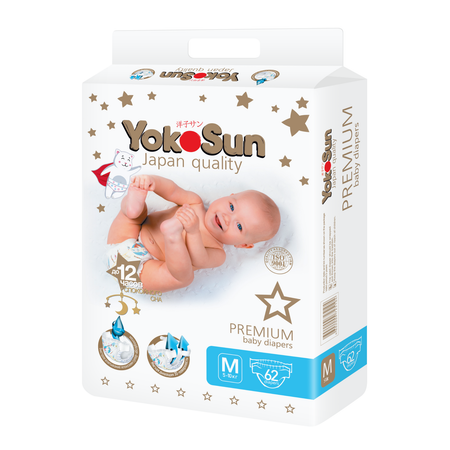 Подгузники YokoSun Premium M (5-10 кг) 62 шт.