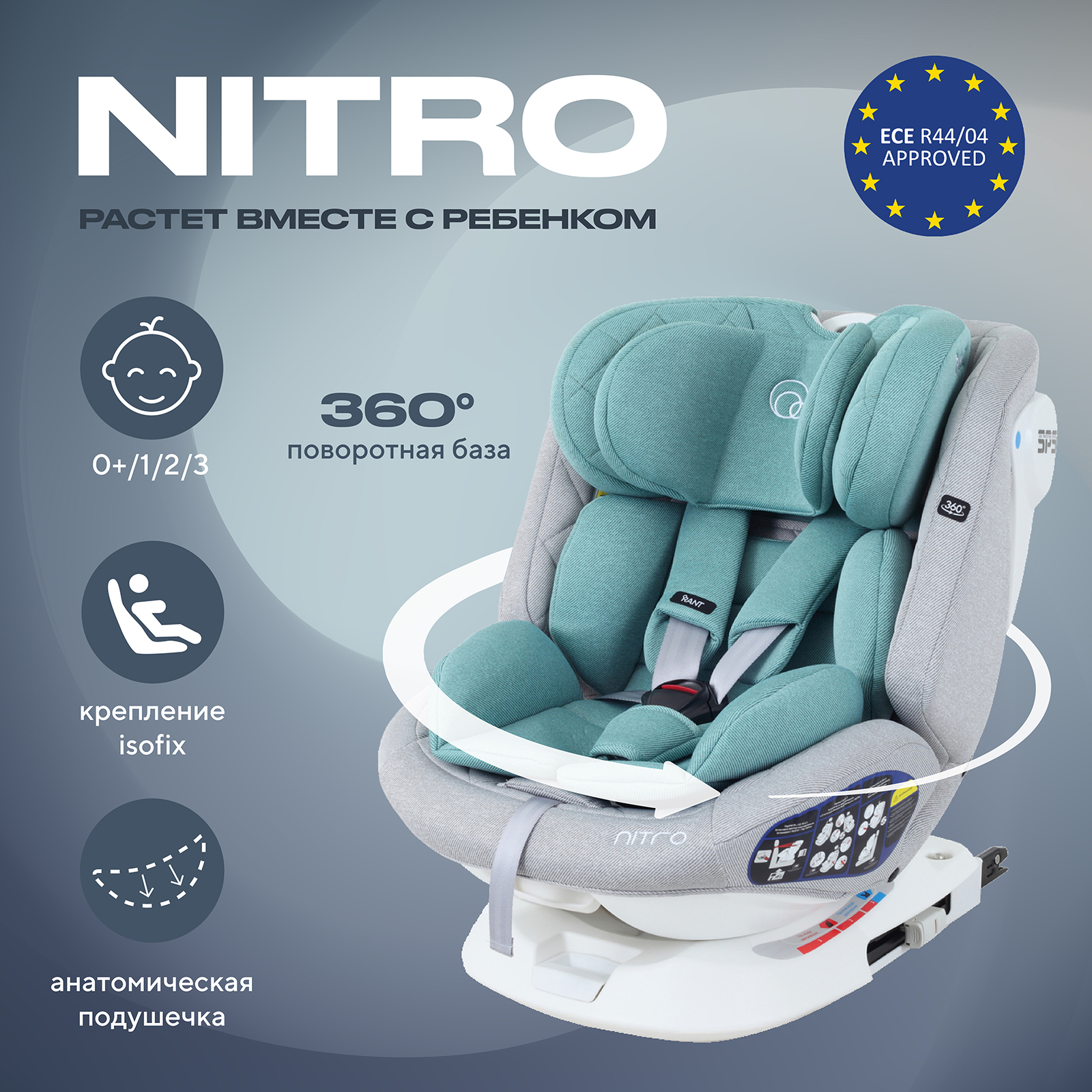 Автокресло Rant Nitro Isofix 0+/1/2/3 (0-36 кг) бирюзовый - фото 1