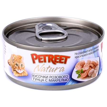 Корм влажный для кошек Petreet 70г кусочки розового тунца с макрелью консервированный