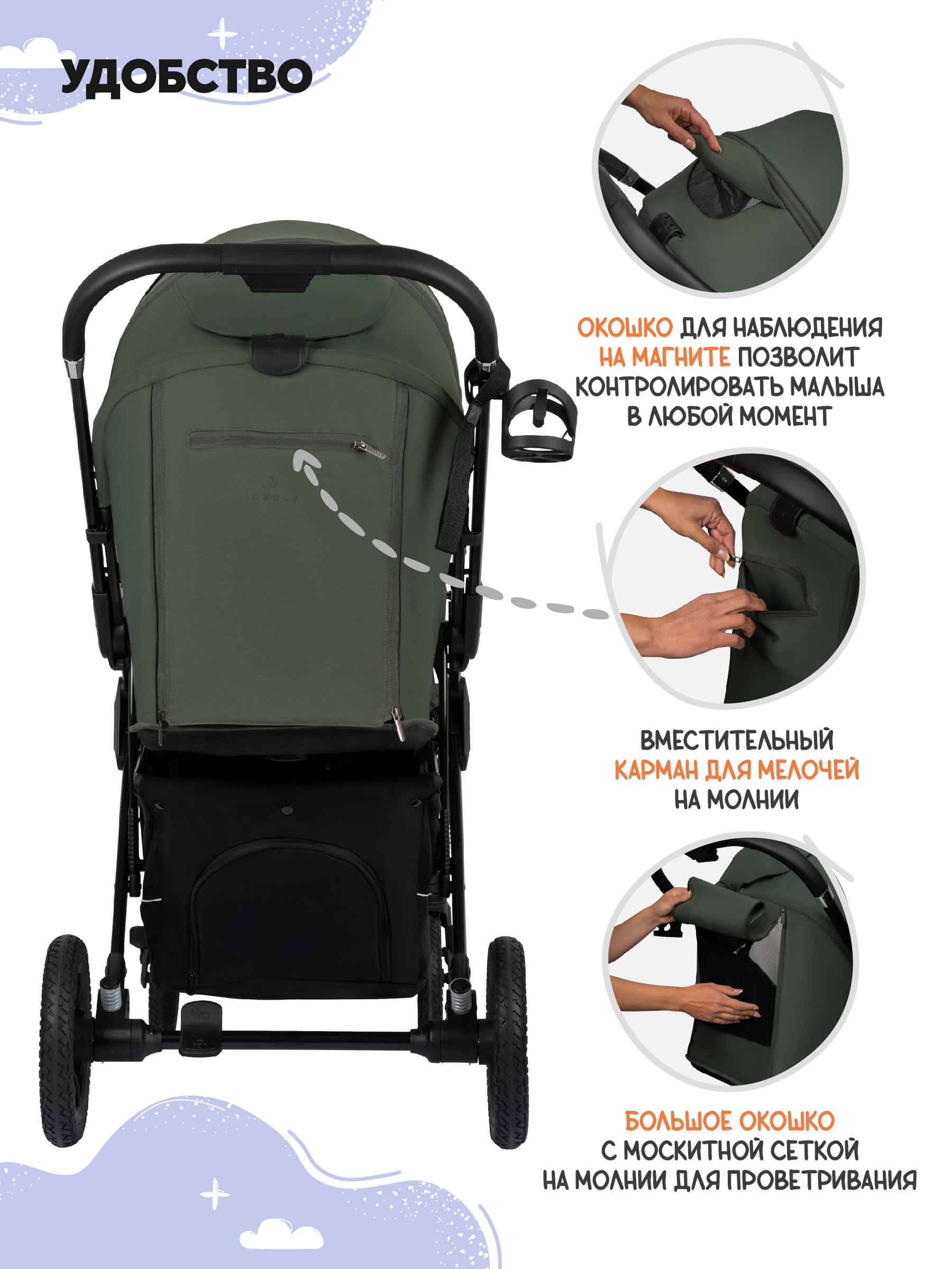 Коляска прогулочная JOVOLA Magma Plus зеленый - фото 8