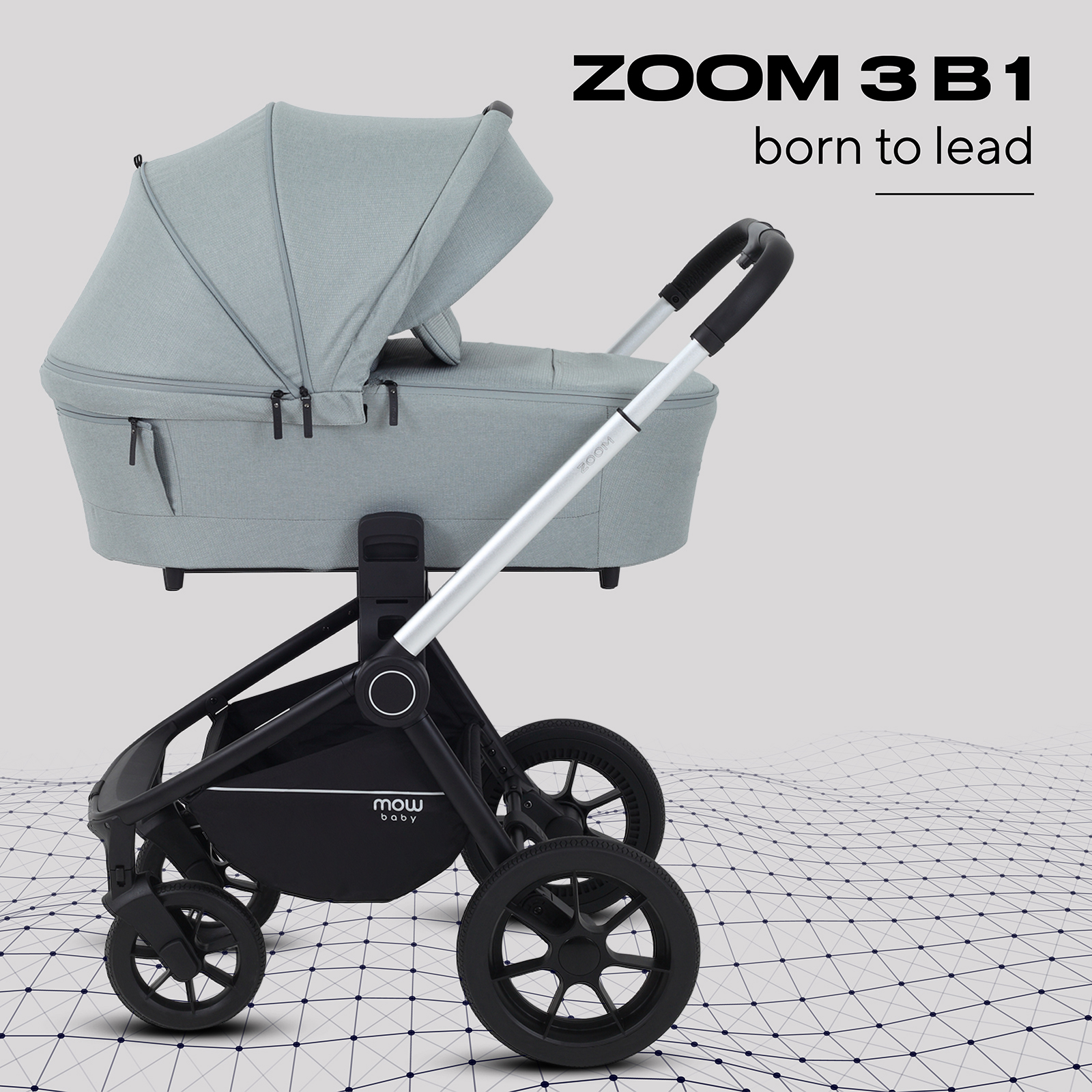 Коляска 3в1 MOWbaby Zoom new 3в1, silver green tea зеленый - фото 1