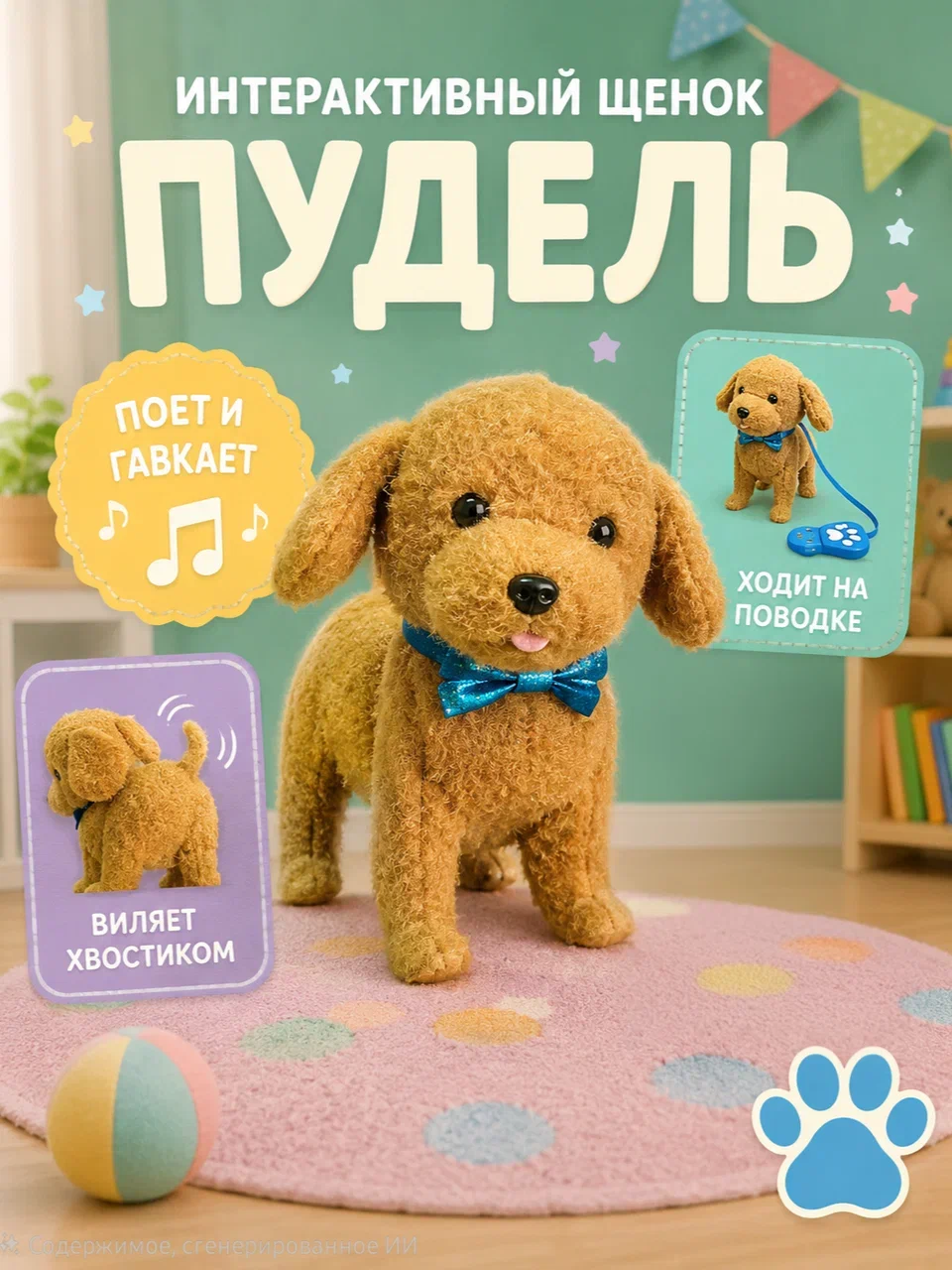 Мягкая игрушка BalaToys Собачка На поводке Пудель - фото 1